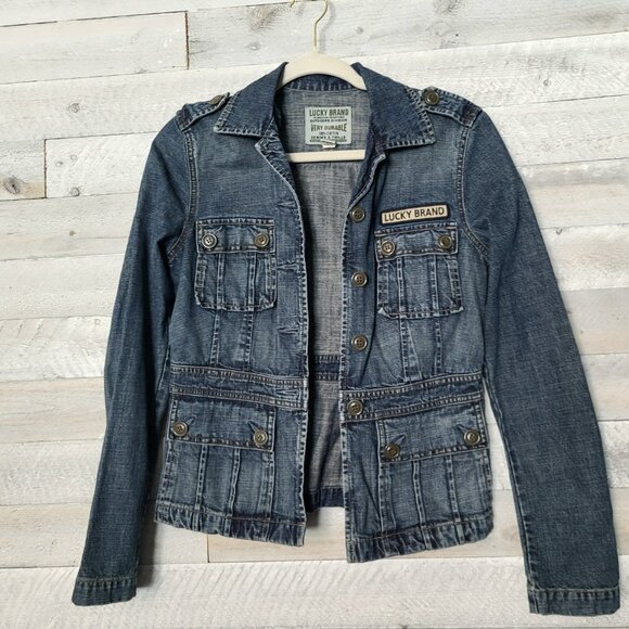 Lucky Brand Outdoors Divison Denim jean cargo utility jacket small. - Picture 1 of 5